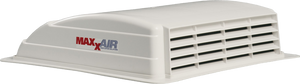 MaxxAir MaxxFan Mini Plus 6" 12V Exhaust Fan with LED Light and Rain Shield, 14" x 14" Opening, White