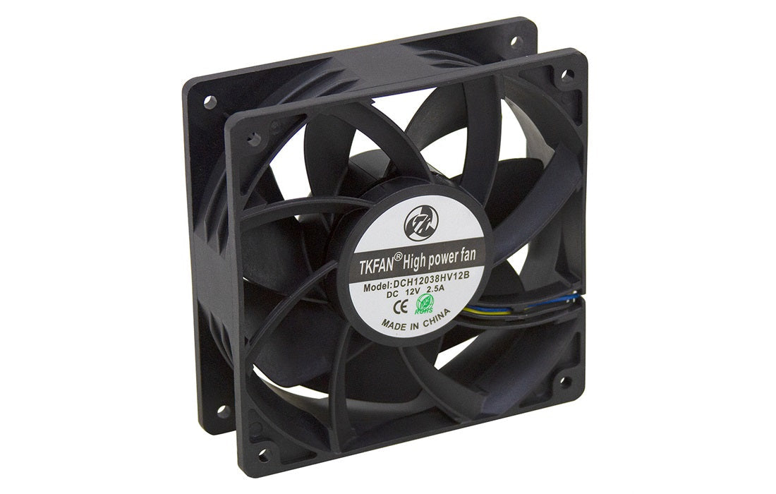 120mm 12V cooling fan mounted in an RV equipment bay