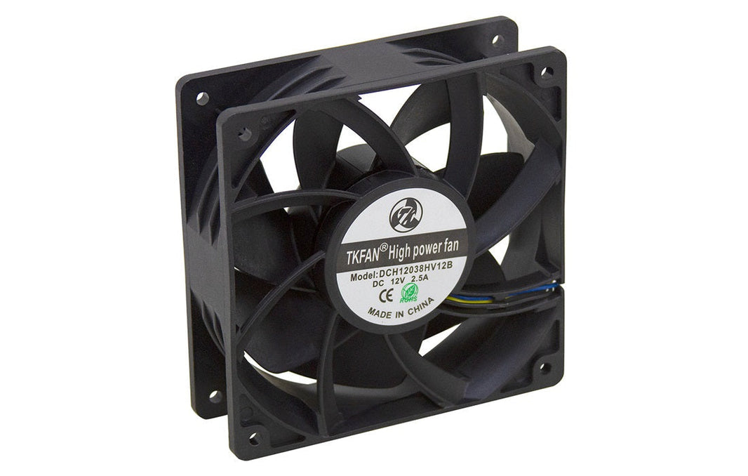 12V cooling fan wired into an RV equipment bay for airflow