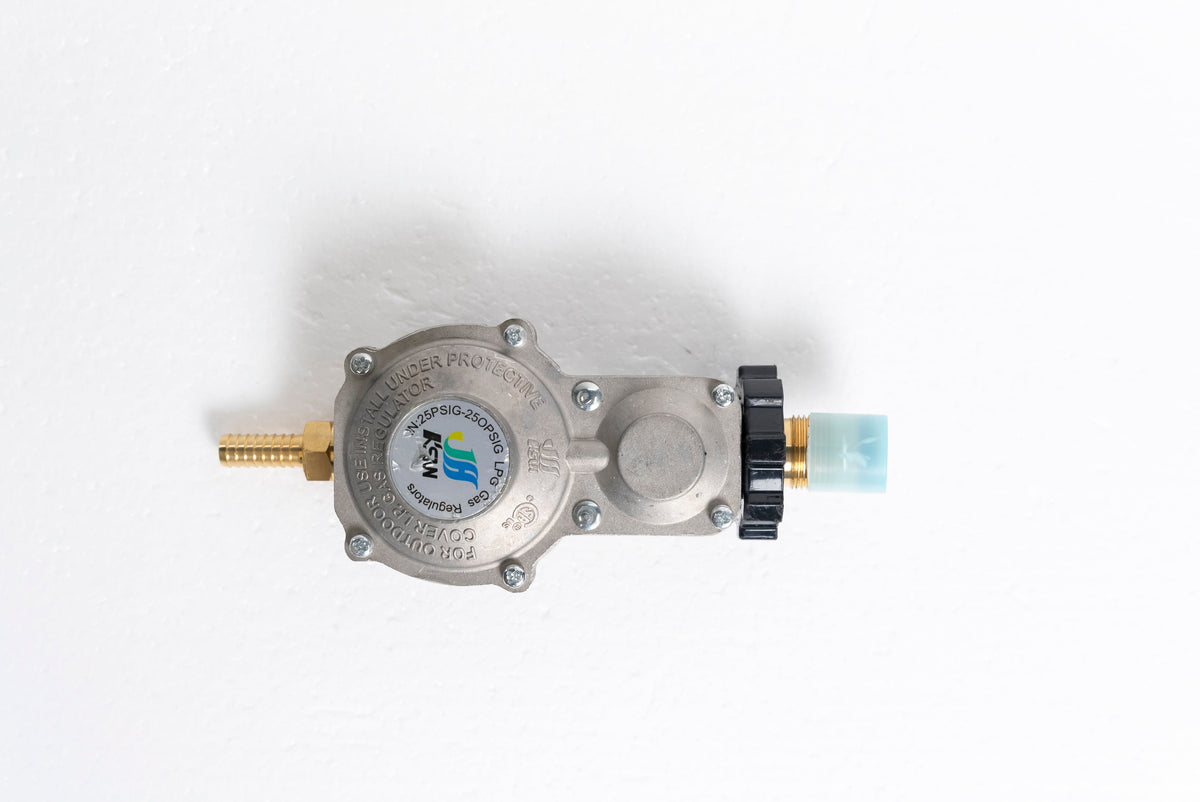 Propane quick connect fitting attached to an RV outdoor appliance hose