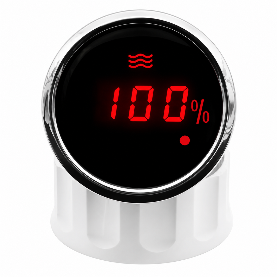 digital LED water tank level gauge mounted on an RV wall