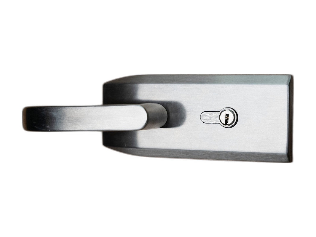 cam-style lock on an RV exterior storage compartment door