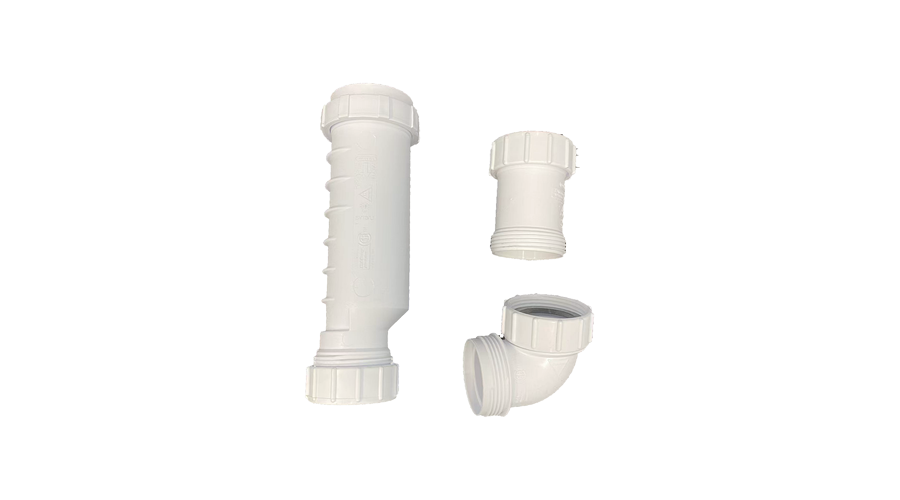 Close-up of an RV sanitary waste valve handle near the sewer outlet