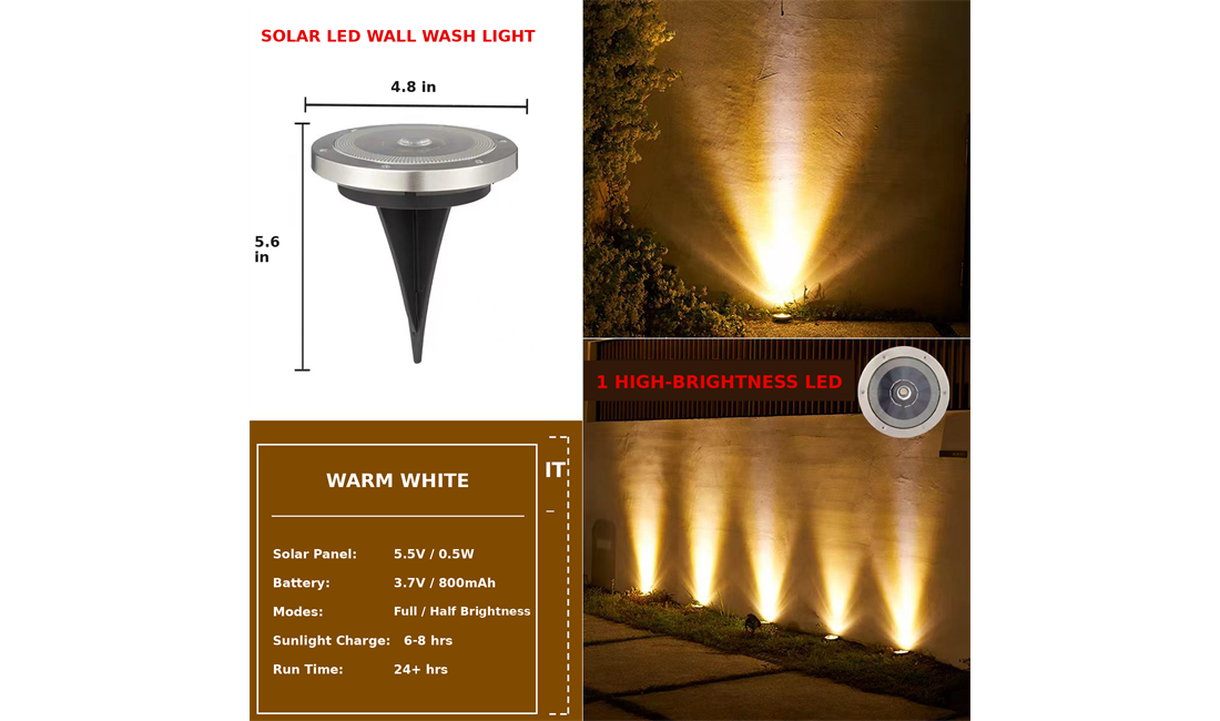 solar wall wash spotlight illuminating an RV exterior
