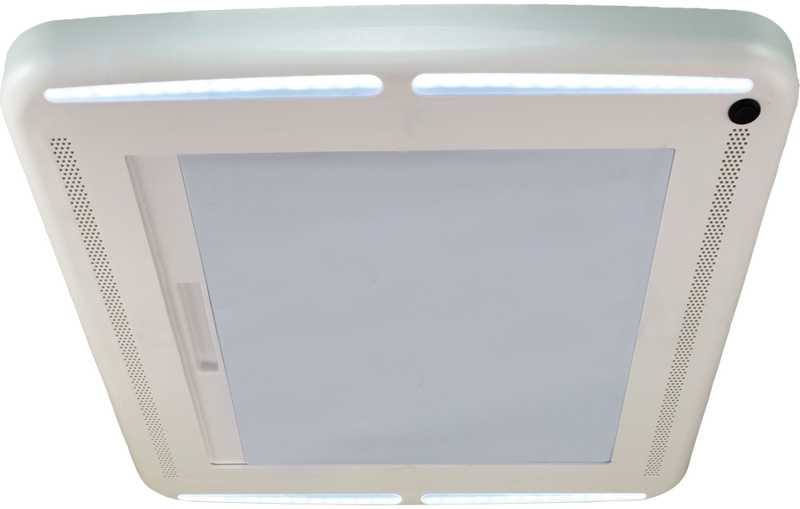 MaxxAir MaxxShade Plus Retractable RV Roof Vent Shade with LED Lighting, 14" x 14" Vents, White