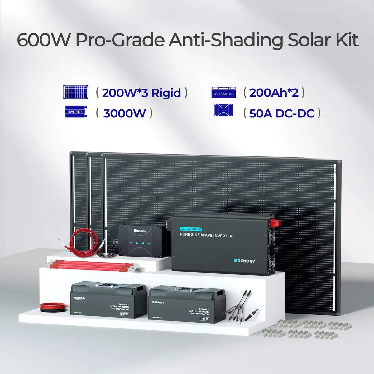 Renogy 600W 12V ShadowFlux solar kit with battery and inverter