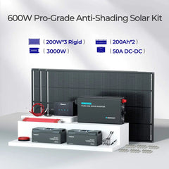Renogy 600W 12V ShadowFlux solar kit with battery and inverter