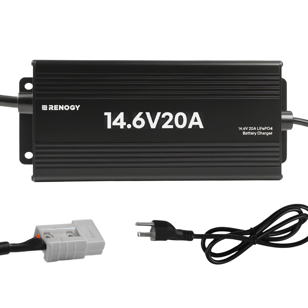 Renogy AC-to-DC LFP portable battery charger with clip cables