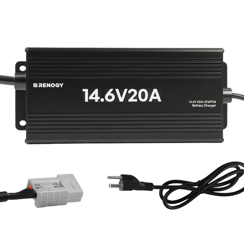 Renogy AC-to-DC LFP portable battery charger with clip cables