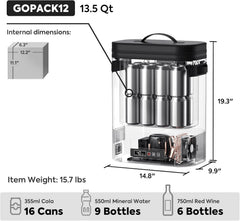 ICECO GOPACK12 13.5QT dimensions diagram with internal measurements and can capacity