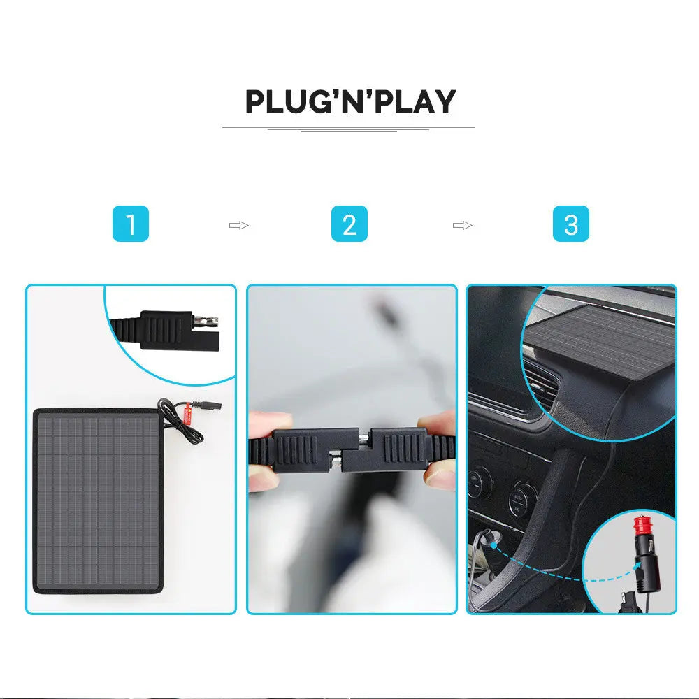 Renogy 10W solar battery trickle charger with SAE cables