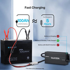 Renogy AC-to-DC LFP portable battery charger with clip cables