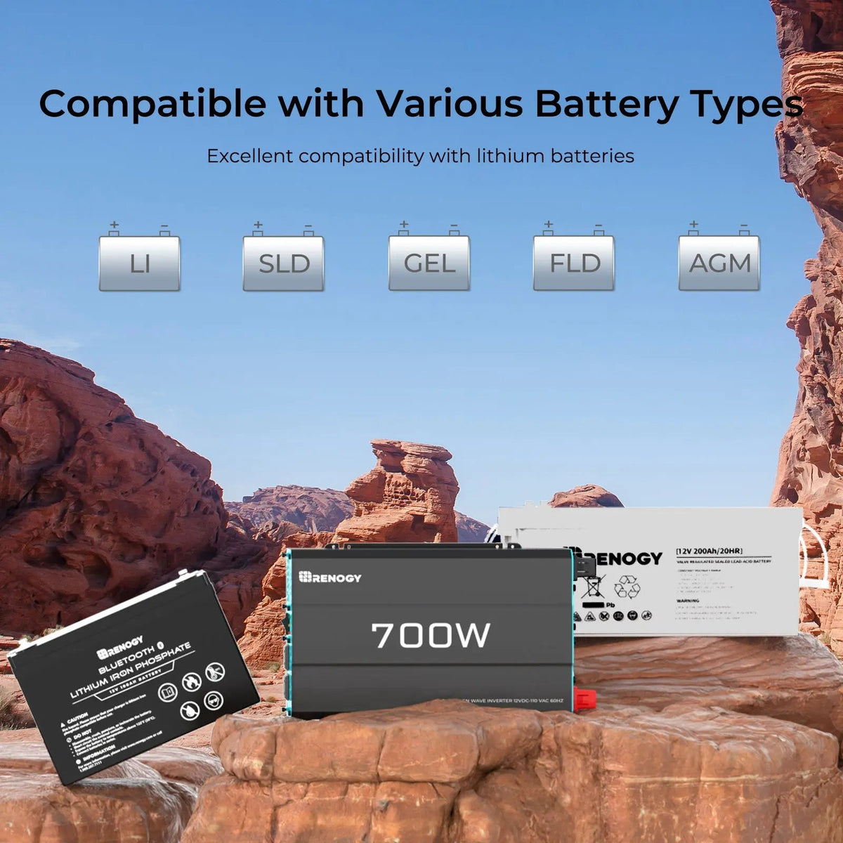 Renogy 700W 12V pure sine wave inverter in a metal case