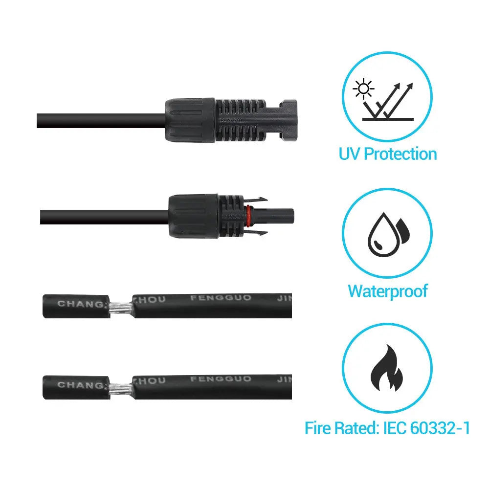 Renogy solar adaptor kit cable pair with solar connectors and bare ends