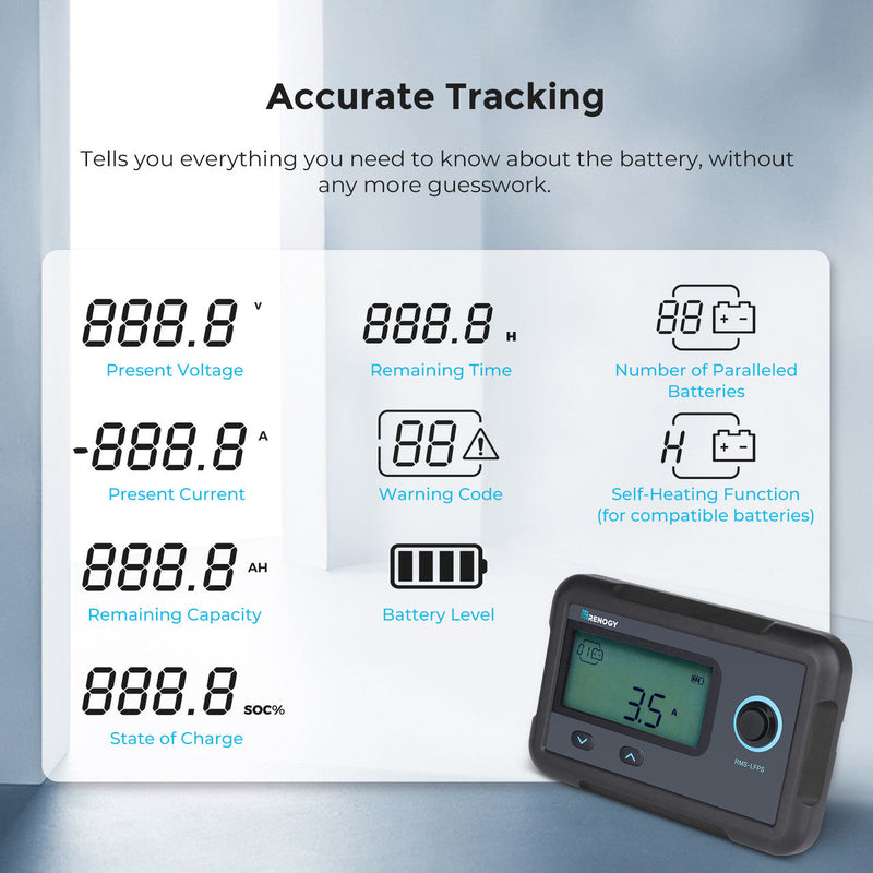 Renogy monitoring screen showing battery bank readings