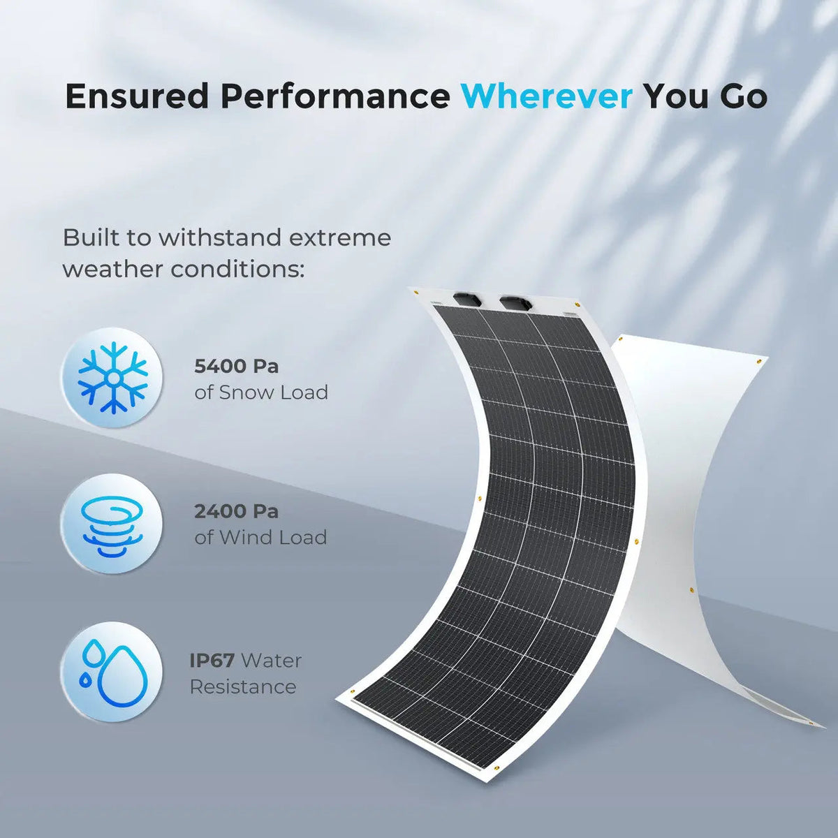Renogy 100W flexible solar panel curved over a vehicle roof