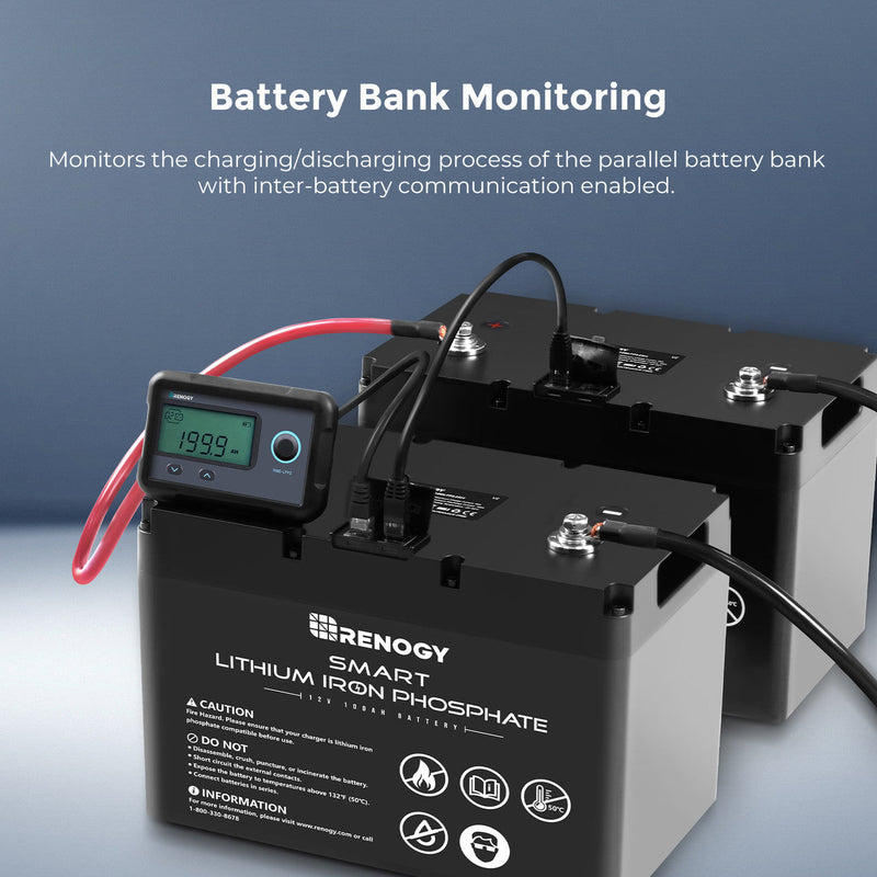 Renogy monitoring screen showing battery bank readings