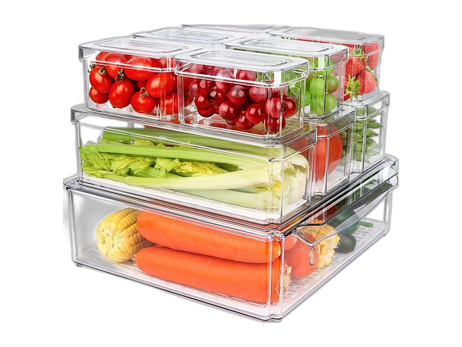 10 pack refrigerator pantry organizer bins stackable on white background