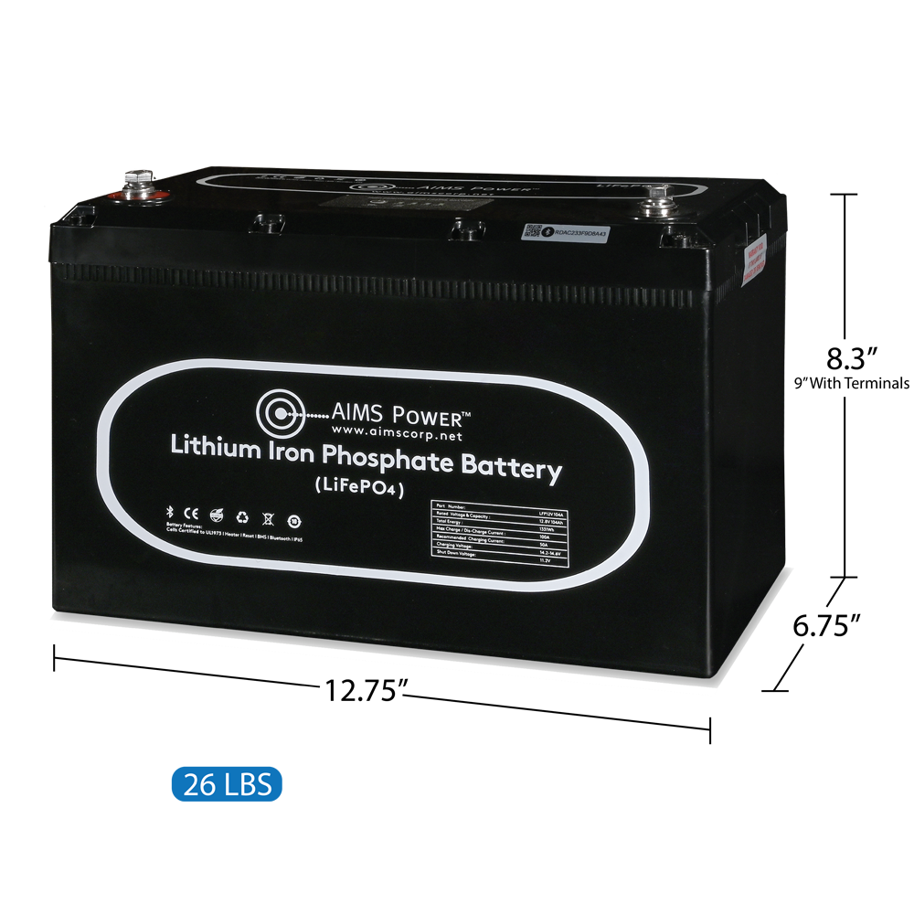 AIMS Power 12V 104Ah LiFePO4 Battery, Bluetooth, Heated, Wake-Up - view 4