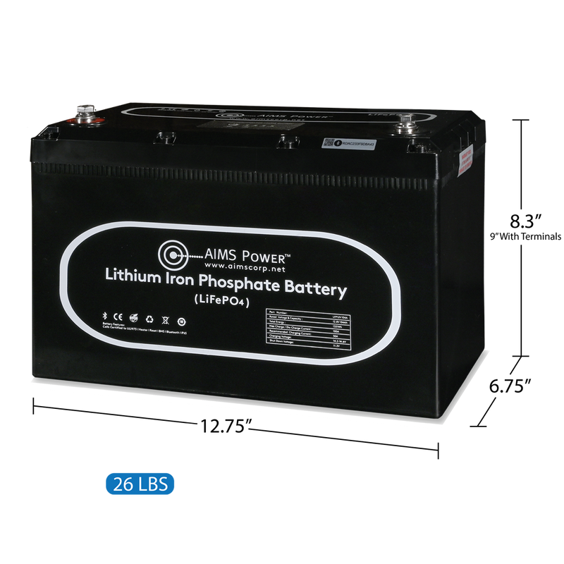 AIMS Power 12V 104Ah LiFePO4 Battery, Bluetooth, Heated, Wake-Up - view 4