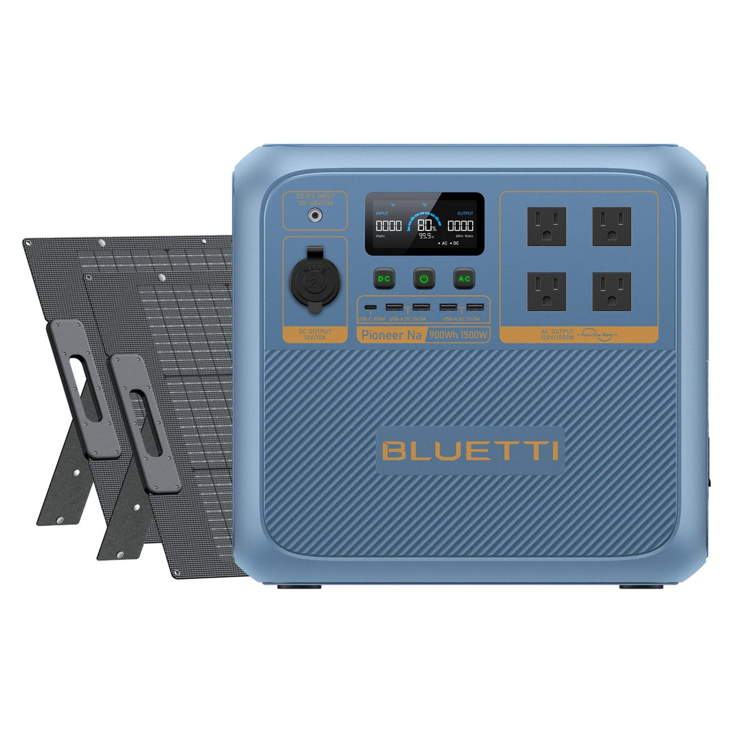 BLUETTI Pioneer Na + 2x 200W Solar Panel Bundle 1,500W – everything included in the bundle