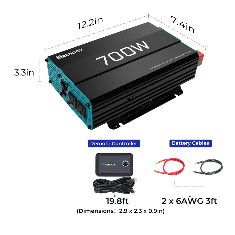 Renogy 700W 12V pure sine wave inverter in a metal case