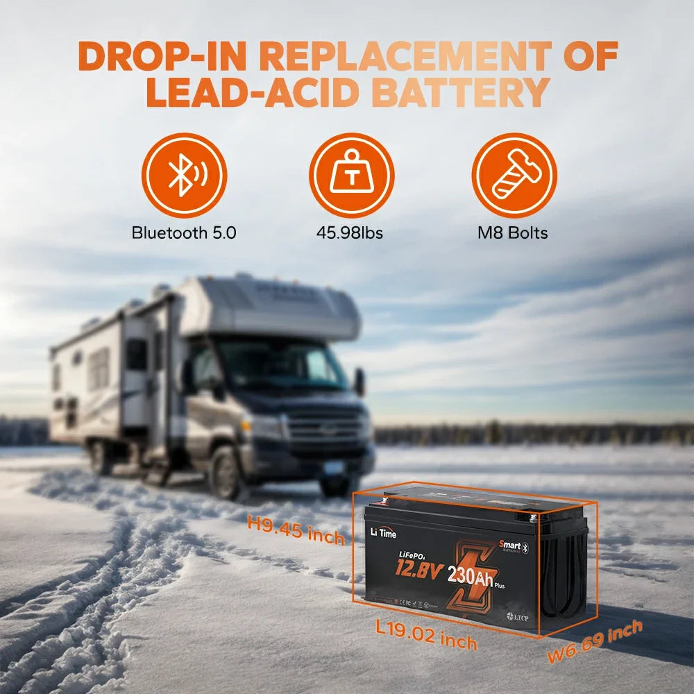 LiTime 12V 230Ah 2944Wh Bluetooth LiFePO4 Battery for RV