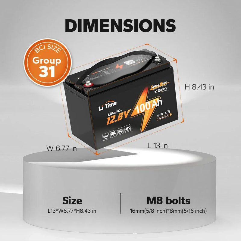LiTime 12V 100Ah TM LiFePO4 Trolling Motor Battery