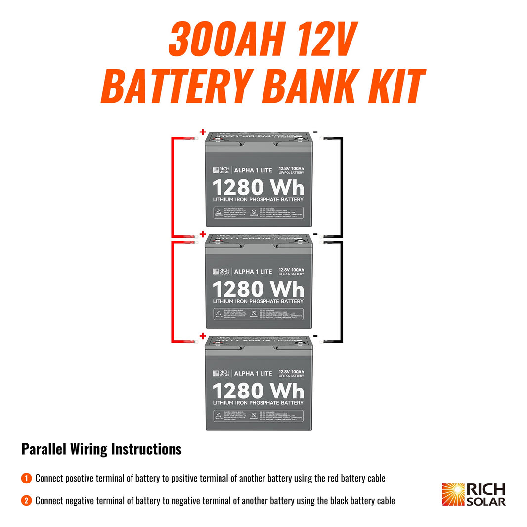 Rich Solar 300Ah 12V LiFePO4 Off-Grid Battery Kit 3.8kWh Deep Cycle Lithium Battery Bank
