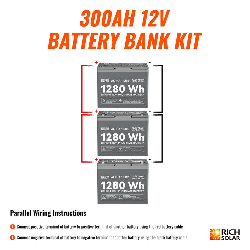 Rich Solar 300Ah 12V LiFePO4 Off-Grid Battery Kit 3.8kWh Deep Cycle Lithium Battery Bank