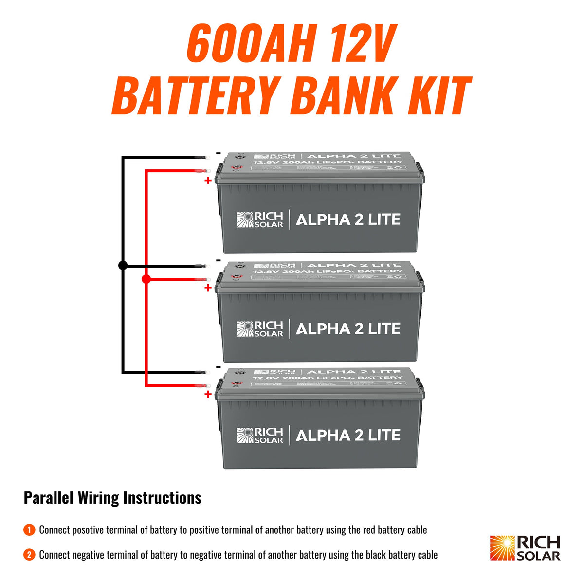 Rich Solar 600Ah 12V LiFePO4 Off-Grid Battery Kit 7.6kWh Deep Cycle Lithium Battery Bank