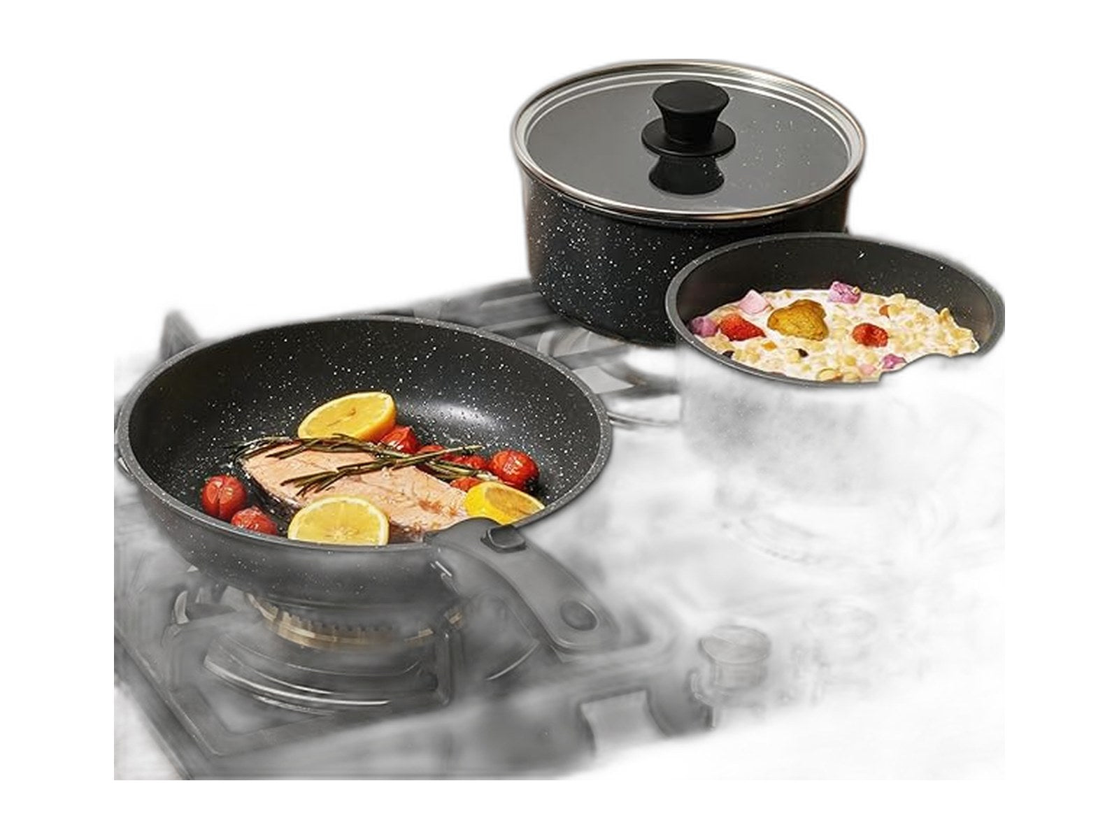 15pcs pots and pans set non stick cookware on white background