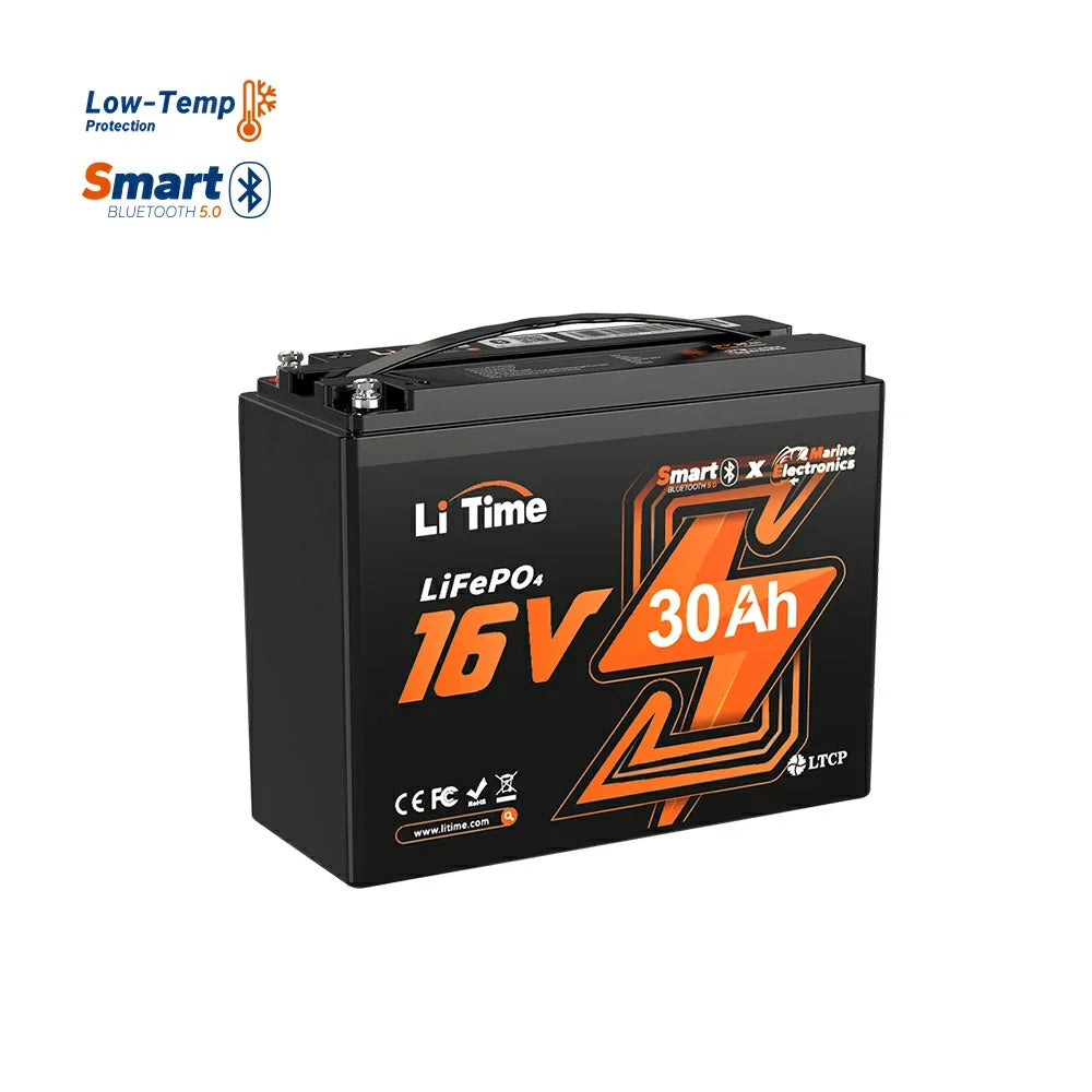 LiTime 16V 30Ah Bluetooth LiFePO4 Fish Finder & Kayak Battery