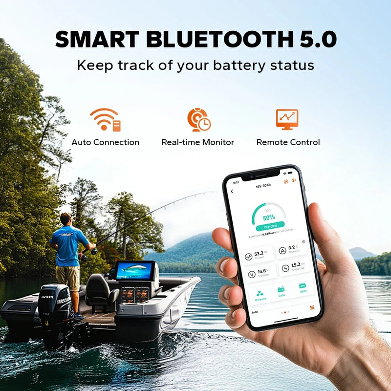 LiTime 16V 30Ah Bluetooth LiFePO4 Fish Finder & Kayak Battery
