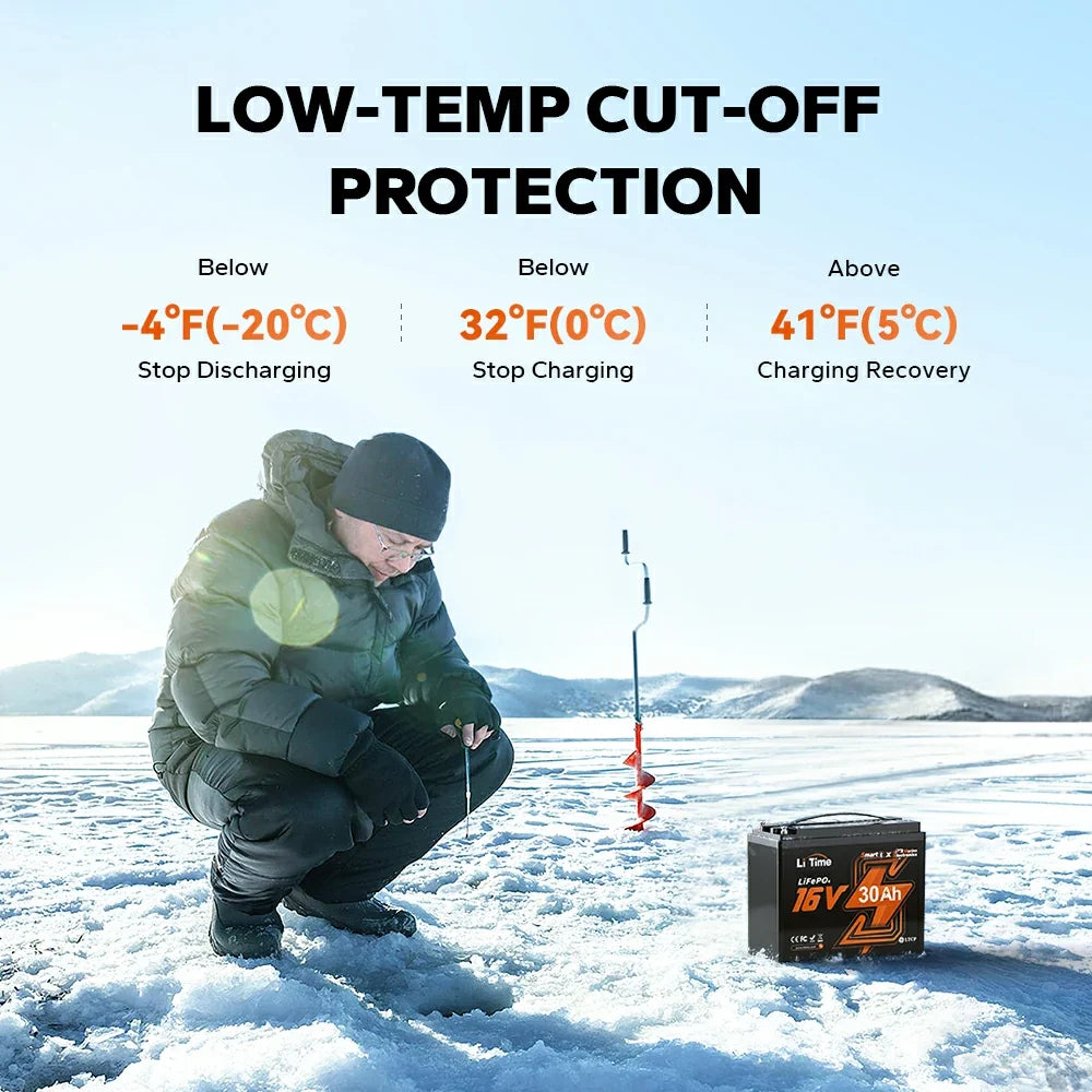 LiTime 16V 30Ah Bluetooth LiFePO4 Fish Finder & Kayak Battery