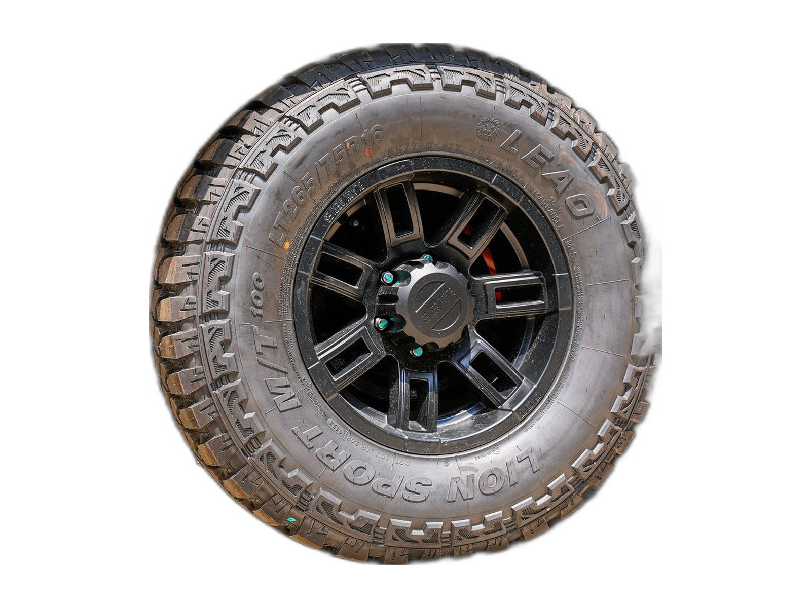 16inch mud tires 265 75 r16 on white background
