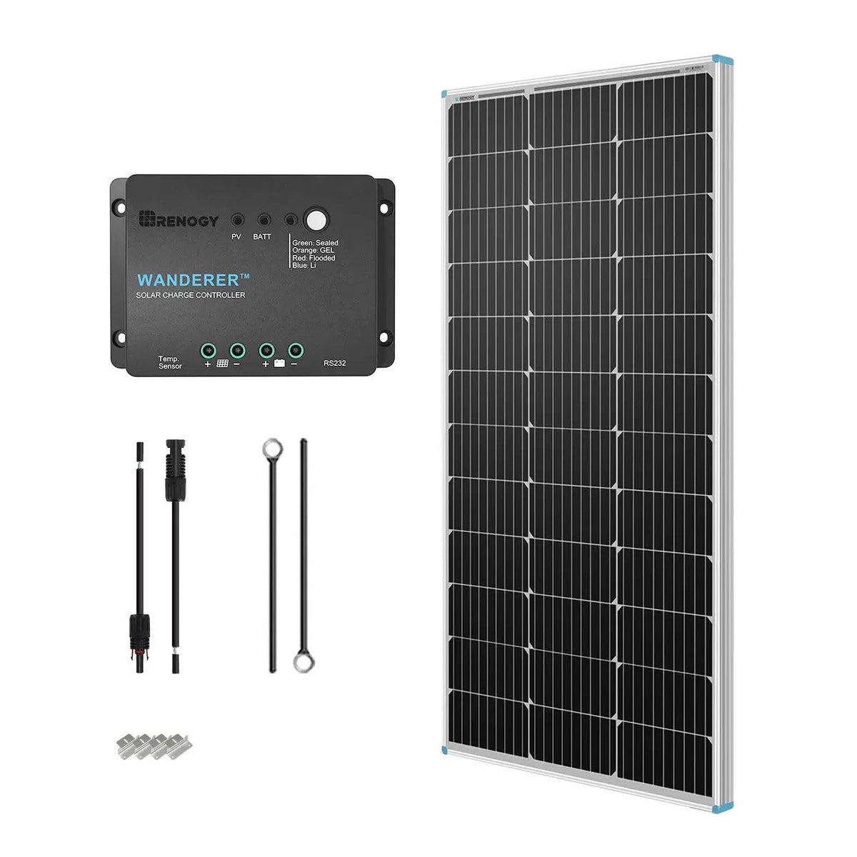 Renogy 100W 12V solar panel kit with charge controller and brackets