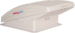 MaxxAir MaxxFan Deluxe 14" RV Roof Vent Fan with Rain Shield, 10-Speed Intake/Exhaust, Thermostat, Manual Lift, White Lid