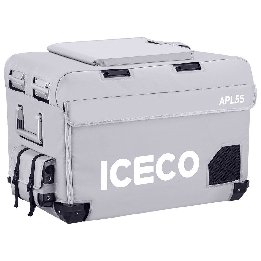 ICECO APL55 insulated protective cover on an APL55 portable fridge, gray