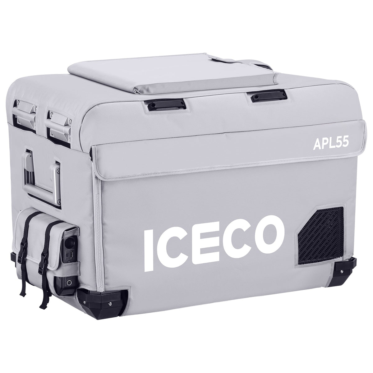 ICECO APL55 insulated protective cover on an APL55 portable fridge, gray