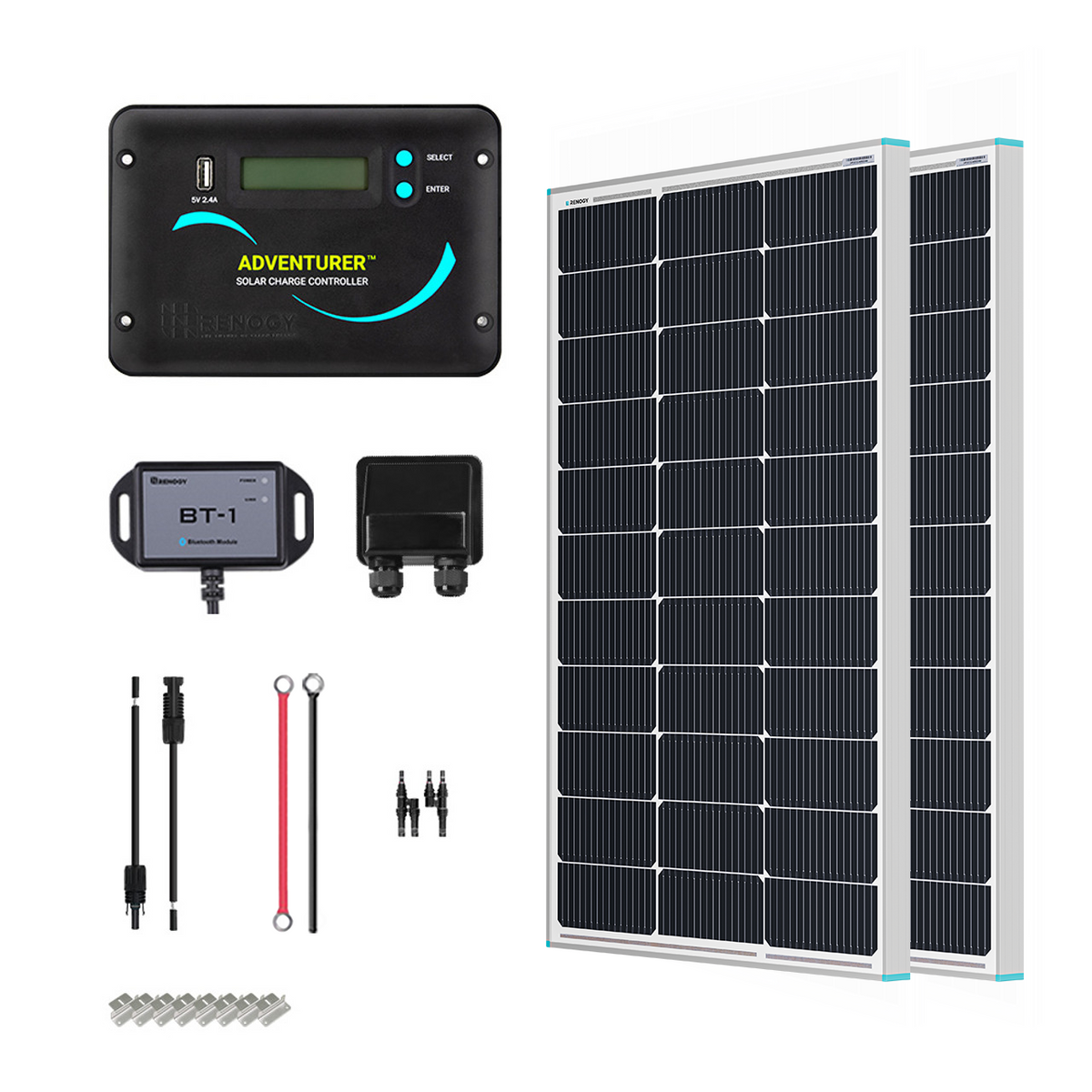 Renogy 200W 12V essential solar kit with two panels and flush mount controller