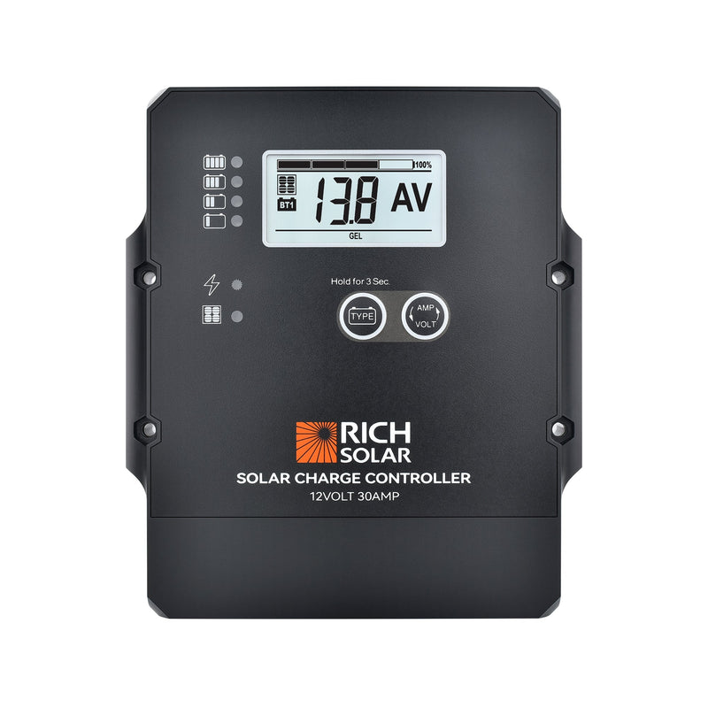 Rich Solar 30 Amp PWM Solar Charge Controller 12V 30A PWM Controller for RVs, Trailers, Campers, Vans, Boats, Off-Grid
