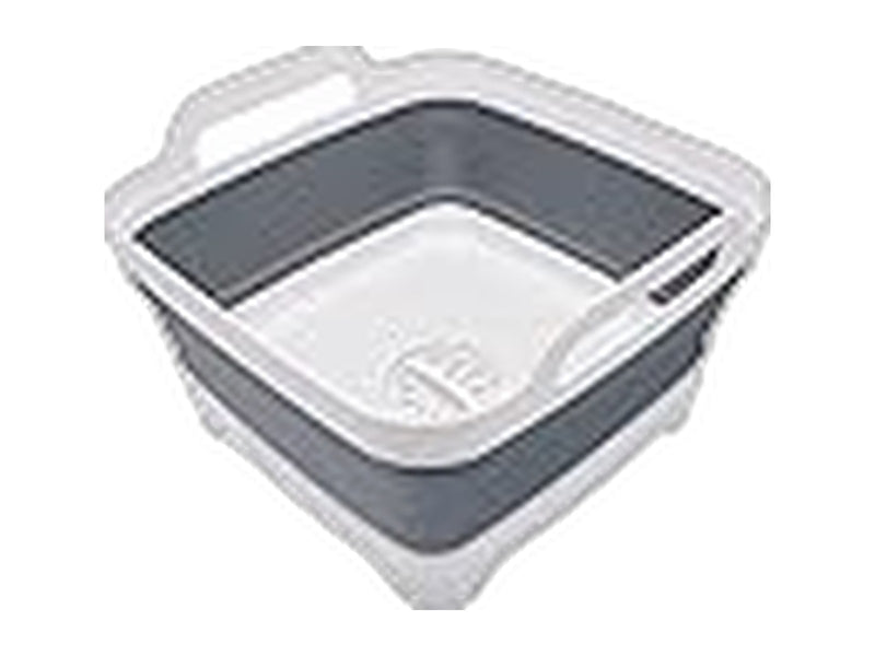 Collapsible RV dish basin with drain plug and handles