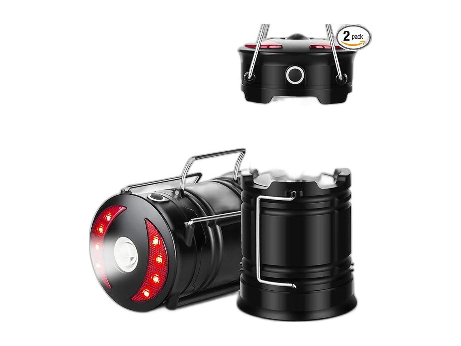 2 pack camping lanterns usb rechargeable on white background