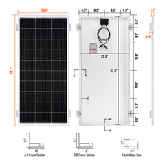 Rich Solar MEGA 200 with 3/4" Z BRACKETS 12V 200W Solar Panel for RV, Boat, Cabins