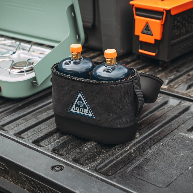 Ignik propane bottle case holding two TapRack bottles