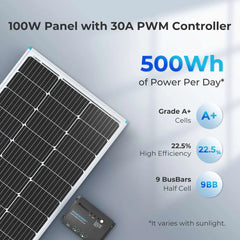 Renogy 100W 12V solar panel kit with charge controller and brackets