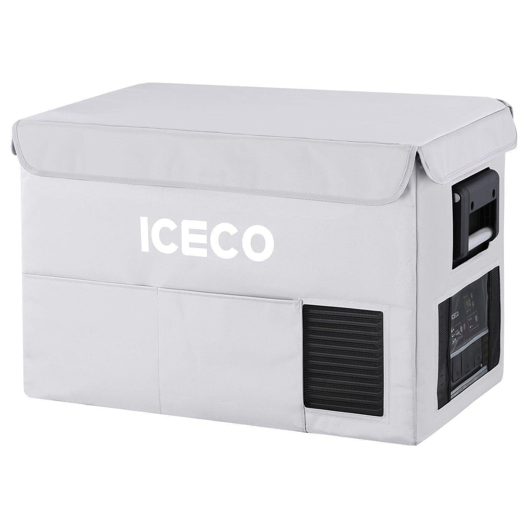ICECO two-piece insulated protective cover on a VL45ProS portable fridge, gray