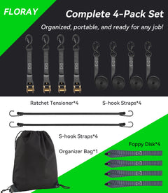 Heavy-duty ratchet straps 1 inch x 15 ft, 4-pack