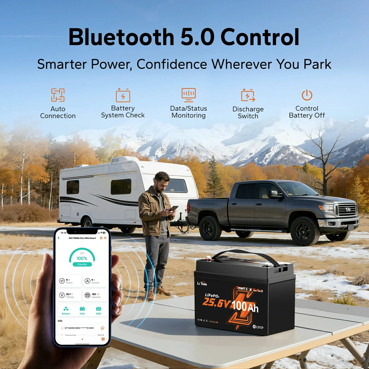 LiTime 24V 100Ah Group 31 Bluetooth LiFePO4 Battery